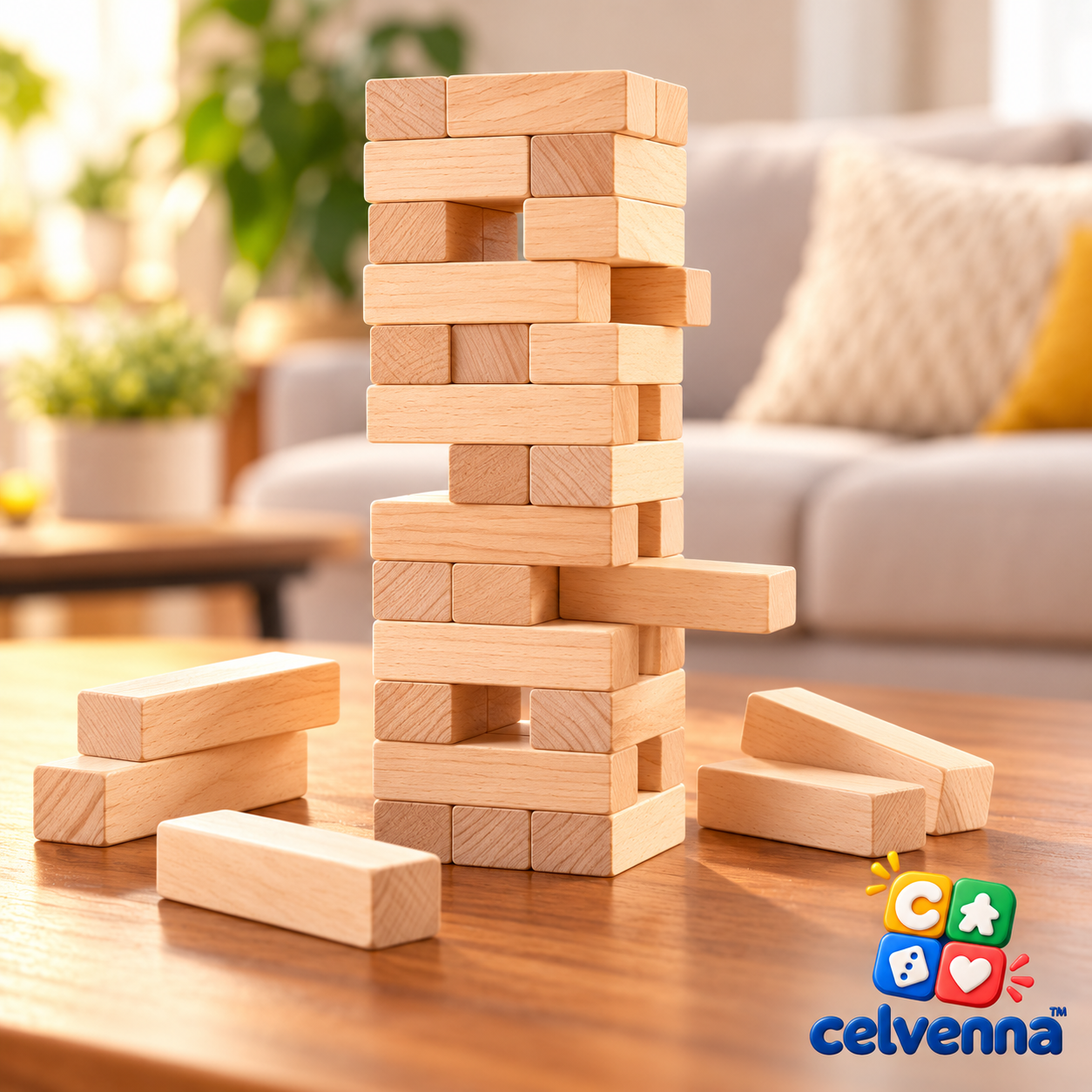Natural Wood Tumbling Tower Game