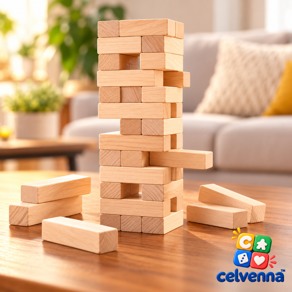Natural Wood Tumbling Tower Game