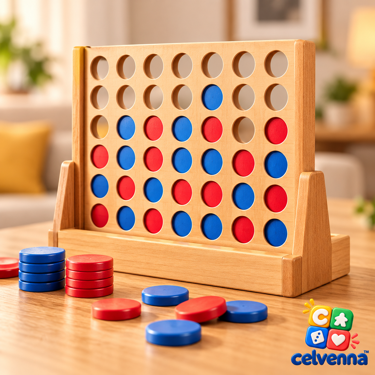 Wooden Four-in-a-Row Strategy Game