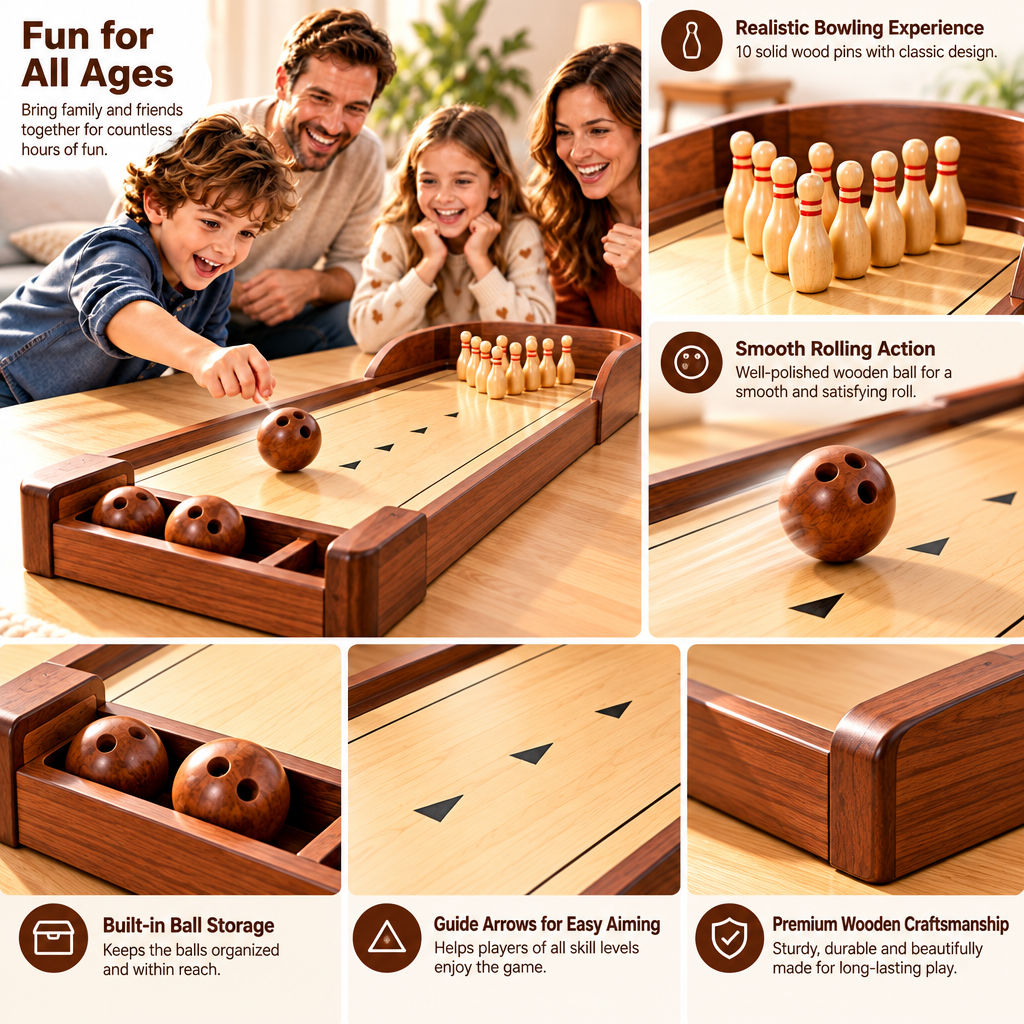 Wooden Tabletop Bowling Game Set