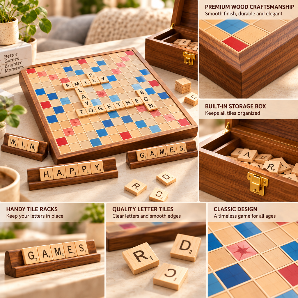 Wooden Family Word Tile Game Set feature details