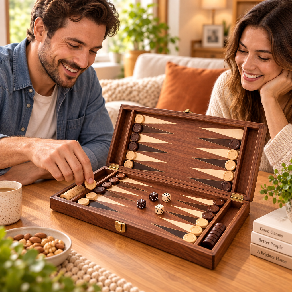 Deluxe Wooden Backgammon Travel Set lifestyle