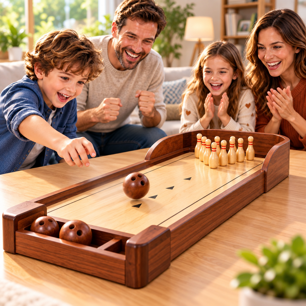 Wooden Tabletop Bowling Game Set