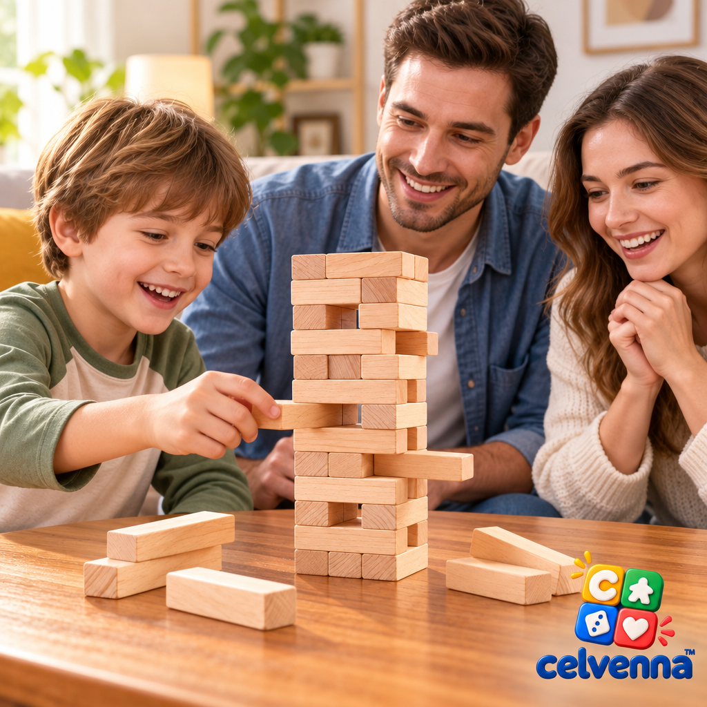 Natural Wood Tumbling Tower Game lifestyle