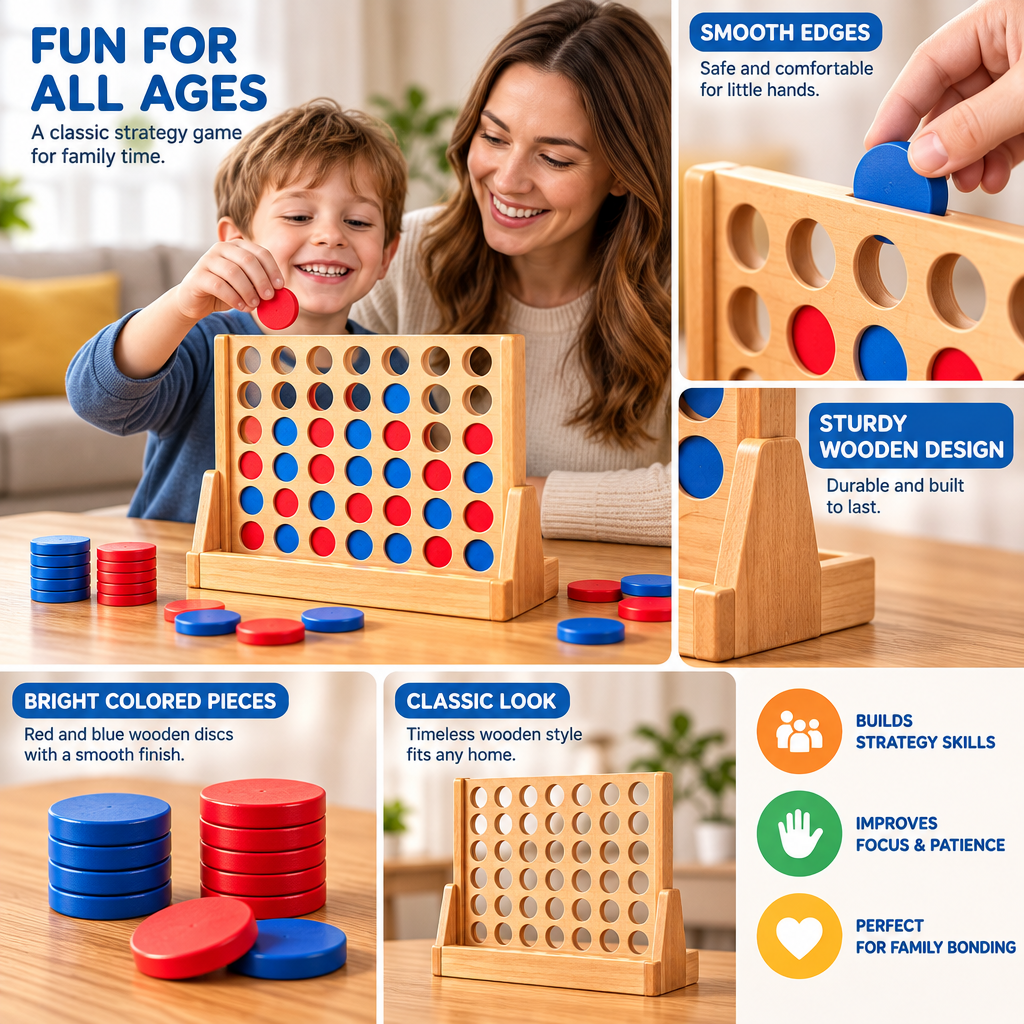 Wooden Four-in-a-Row Strategy Game