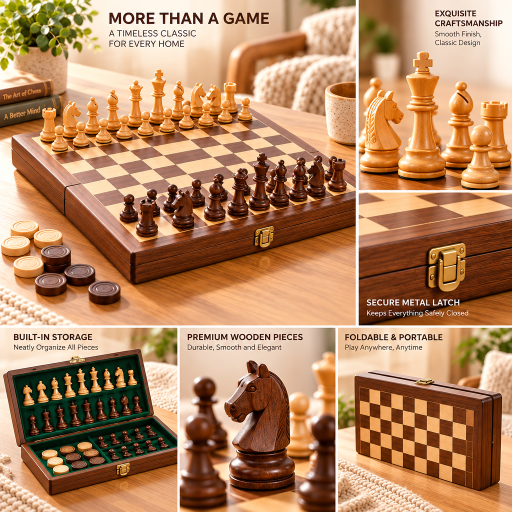 Premium Wooden Chess & Checkers Set