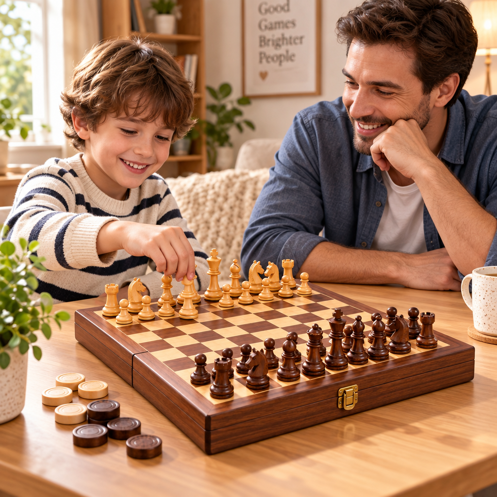 Premium Wooden Chess and Checkers Set lifestyle