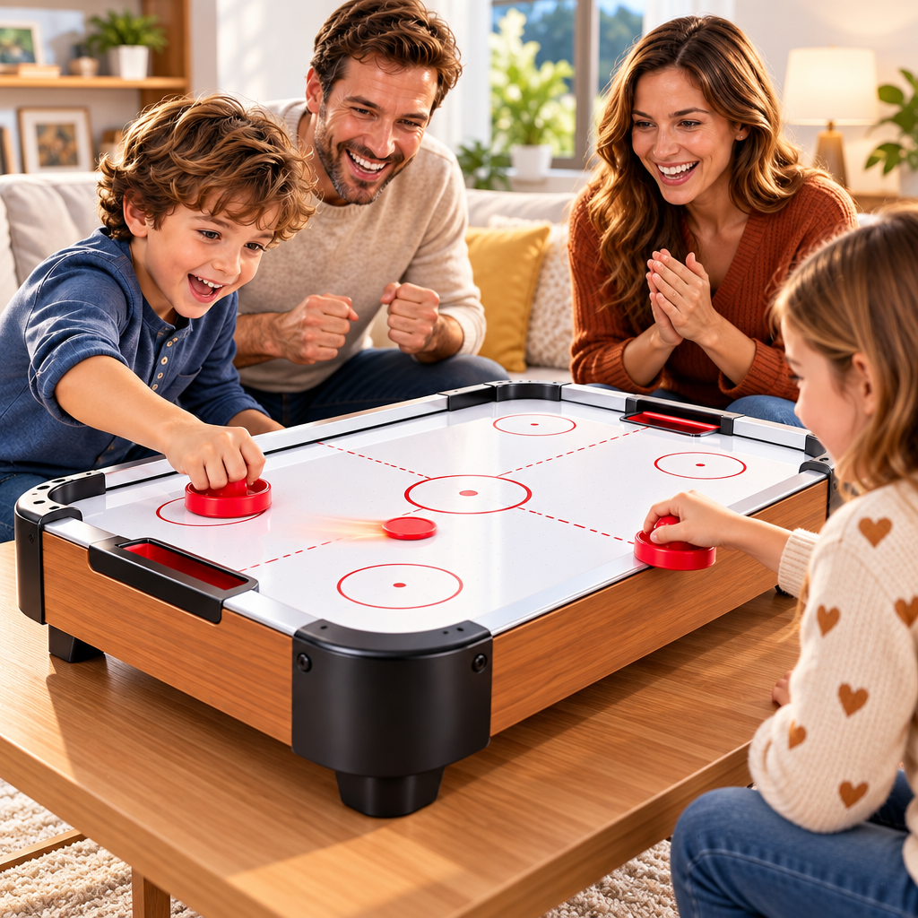 Wood-Finish Tabletop Air Hockey Game
