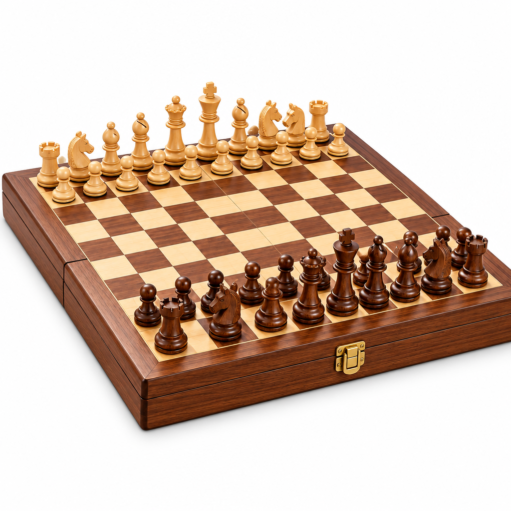 Premium Wooden Chess & Checkers Set