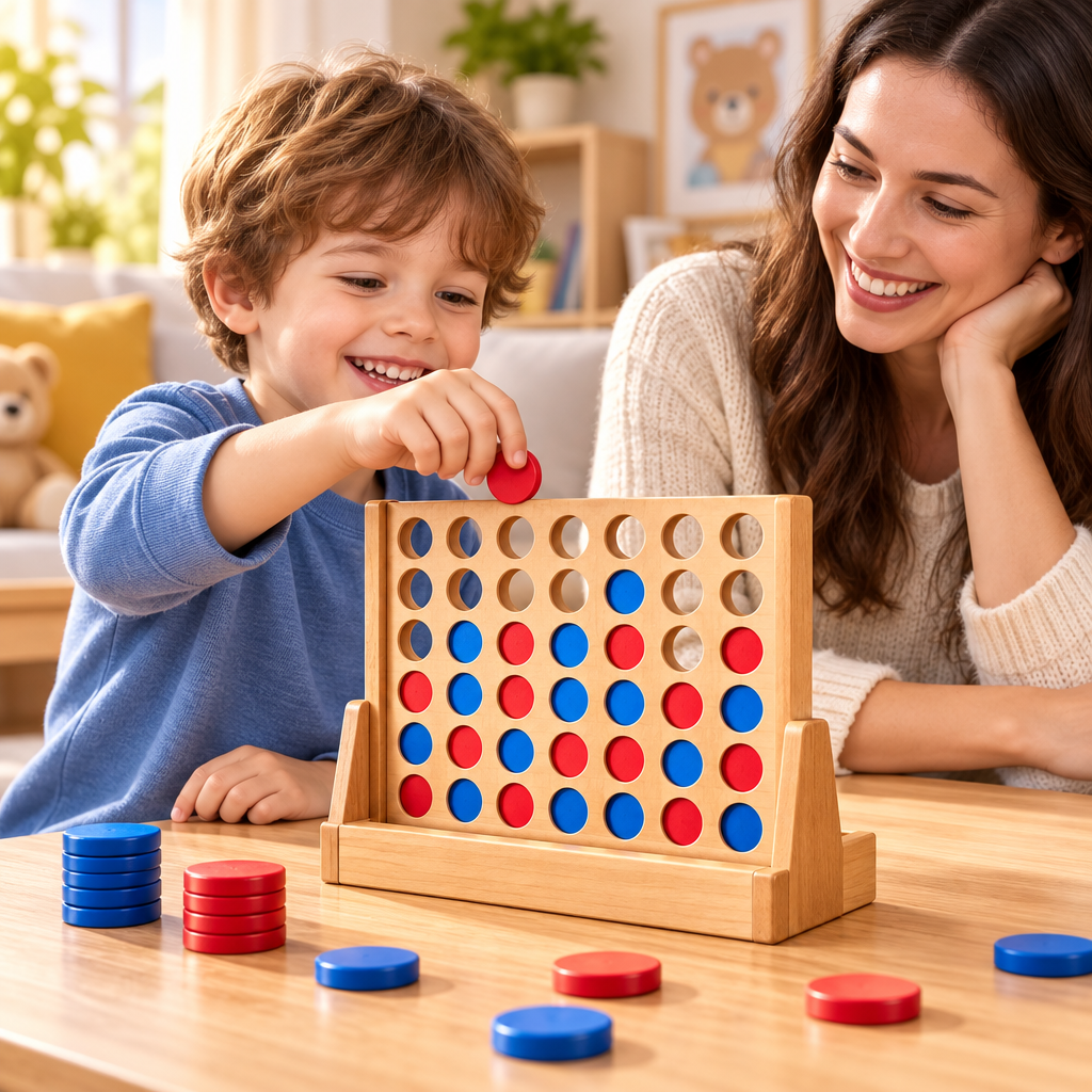 Wooden Four-in-a-Row Strategy Game lifestyle