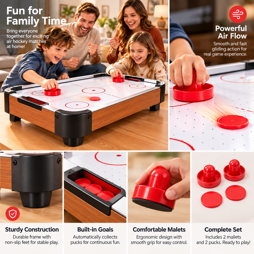 Wood-Finish Tabletop Air Hockey Game